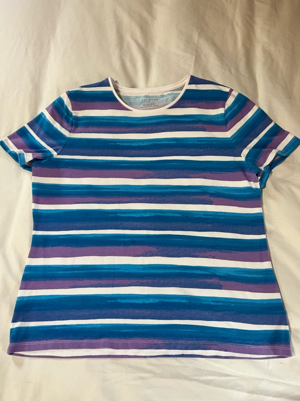 Talbots Striped Short Sleeve Tee in Blue, Purple & White, Size XL